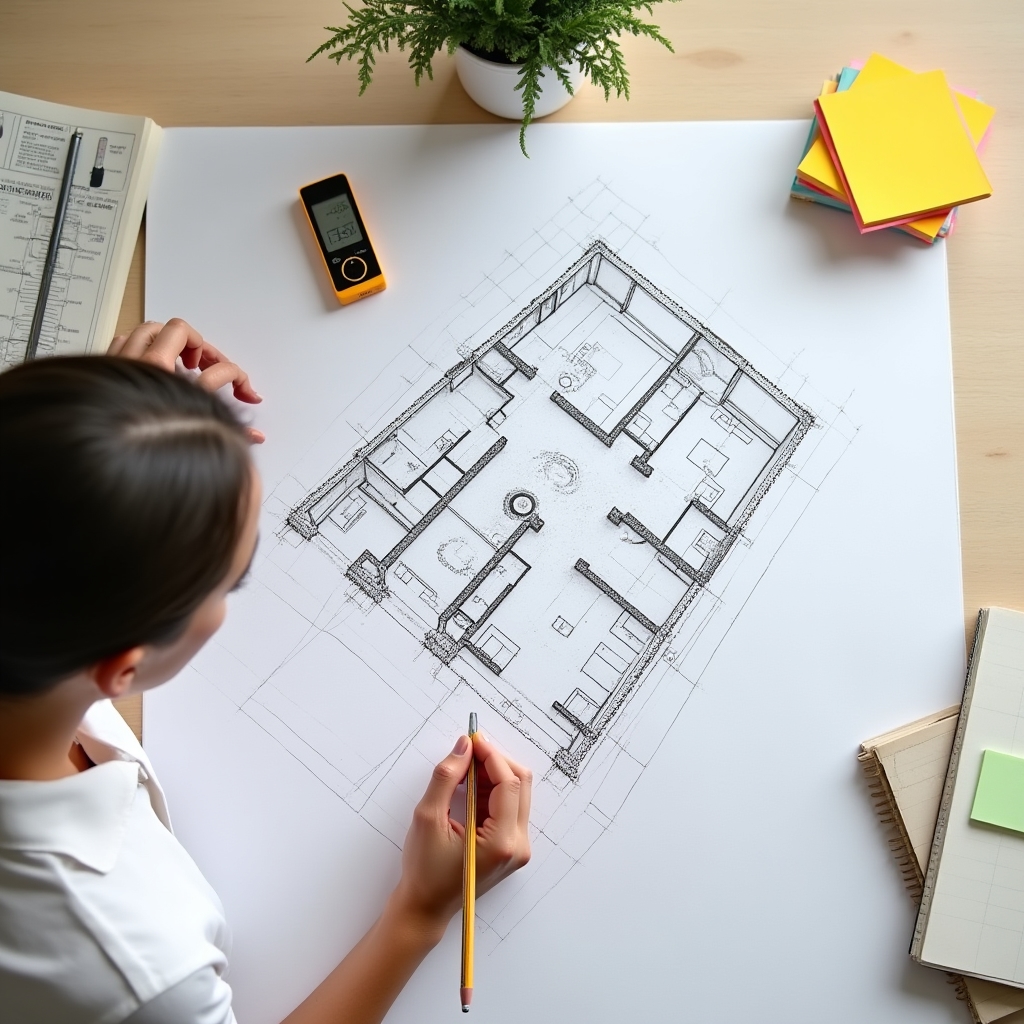 Wohnungsplan mit markierten Räumen zur Energieanalyse